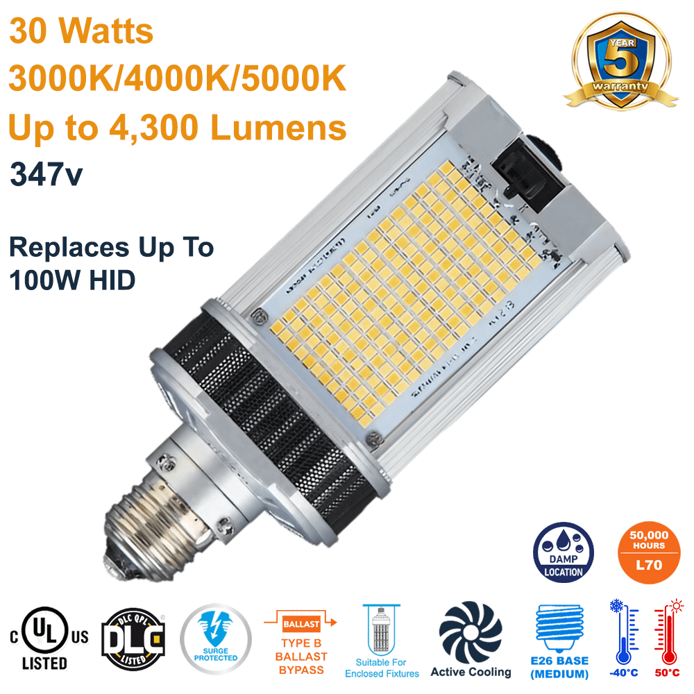 LED-8087E345D-G4 30 Watt 347v E26 Base LED Retrofit Lamp For Wall Pack or Shoe Box Light Efficient Design Replaces Up To 100W HID 3000K 4000K 5000K from LED Network