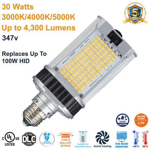 LED-8087E345D-G4 30 Watt 347v E26 Base LED Retrofit Lamp For Wall Pack or Shoe Box Light Efficient Design Replaces Up To 100W HID 3000K 4000K 5000K from LED Network