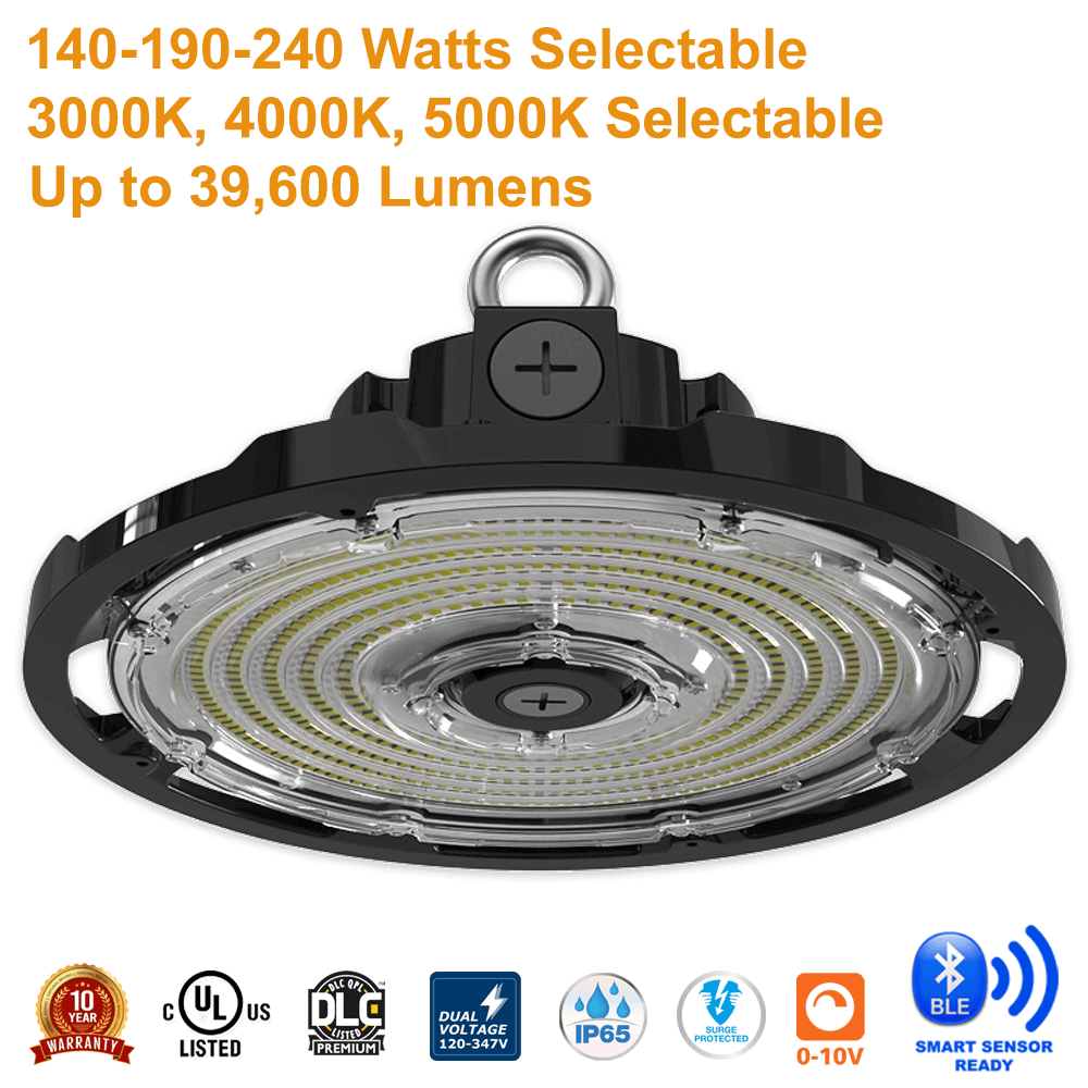 LED High Bay 140W 190W 240W Black 3 CCT UFO 120-347v Dimmable UL DLC From LED Network