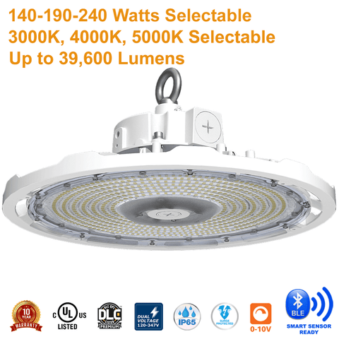 LED High Bay 140W 190W 240W White 3 CCT UFO 120-347v Dimmable UL DLC From LED Network