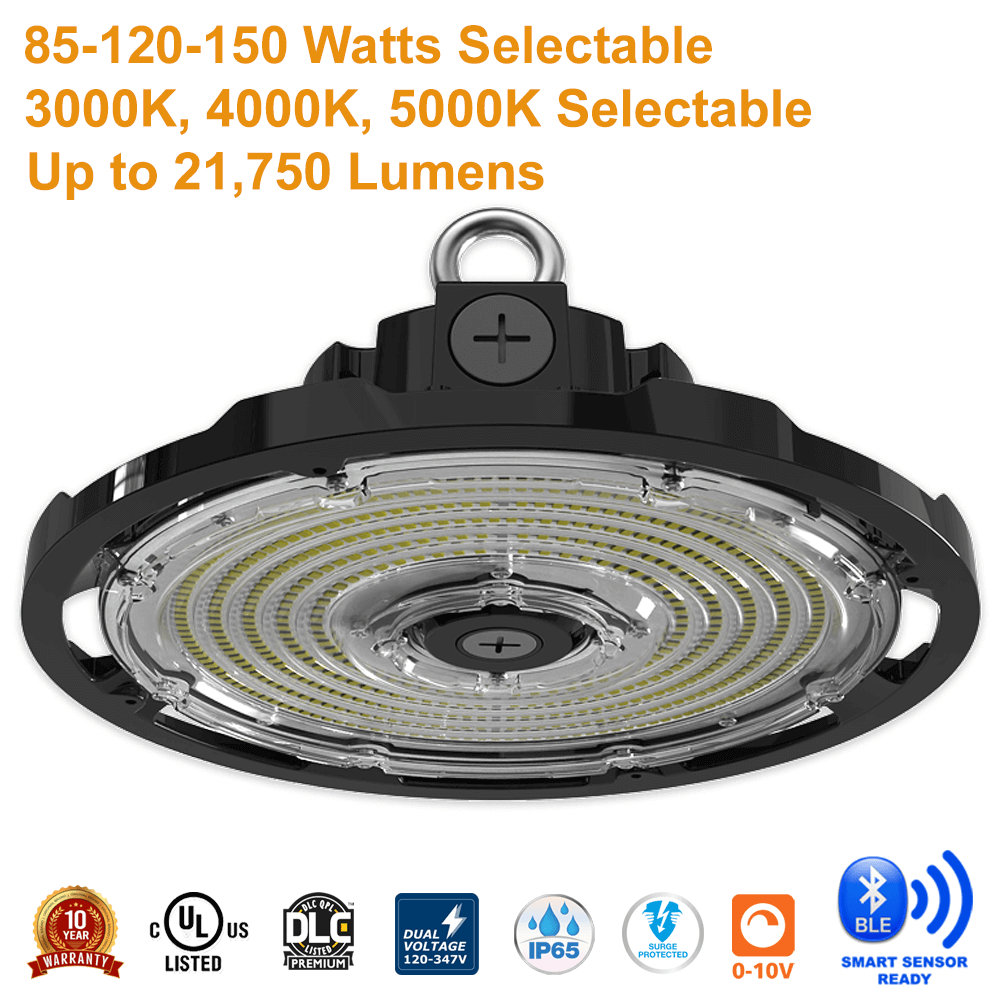 LED High Bay 90W 120W 150W Black 3 CCT UFO 120-347v Dimmable UL DLC From LED Network