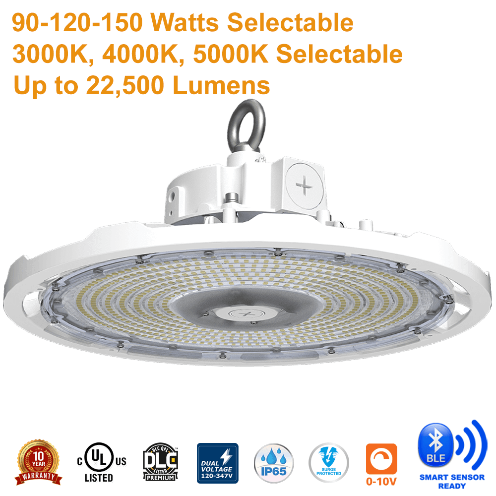 LED High Bay 90W 120W 150W White 3 CCT UFO 120-347v Dimmable UL DLC From LED Network