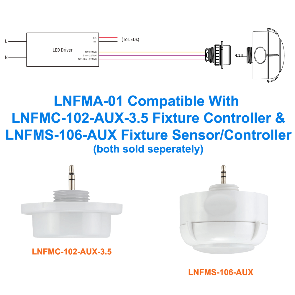 LNFMA-01 Bottom Mount 3.5mm Fixture Adapter And Mounting Port For LN Wireless Lighting Controls From LED Network 