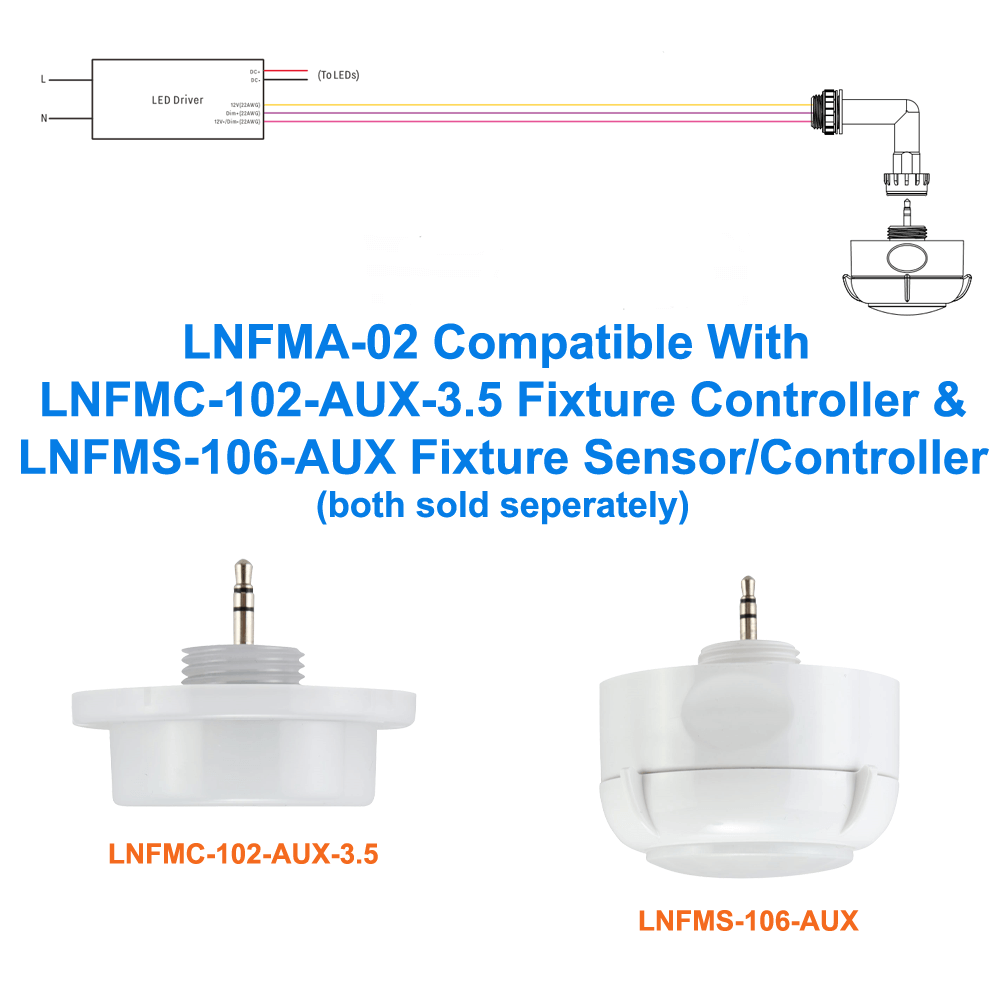 LNFMA-02 End Mount Or Side Mount 3.5mm Fixture Adapter And Mounting Port For LN Wireless Lighting Controls From LED Network   