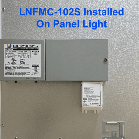 LNFMC-1025 Wireless Fixture Controller Installed on LED Panel Light Bluetooth Mesh Networked Lighting Controls UL 0-10v 120-277v DLC LN Wireless Lighting Controls From LED Network