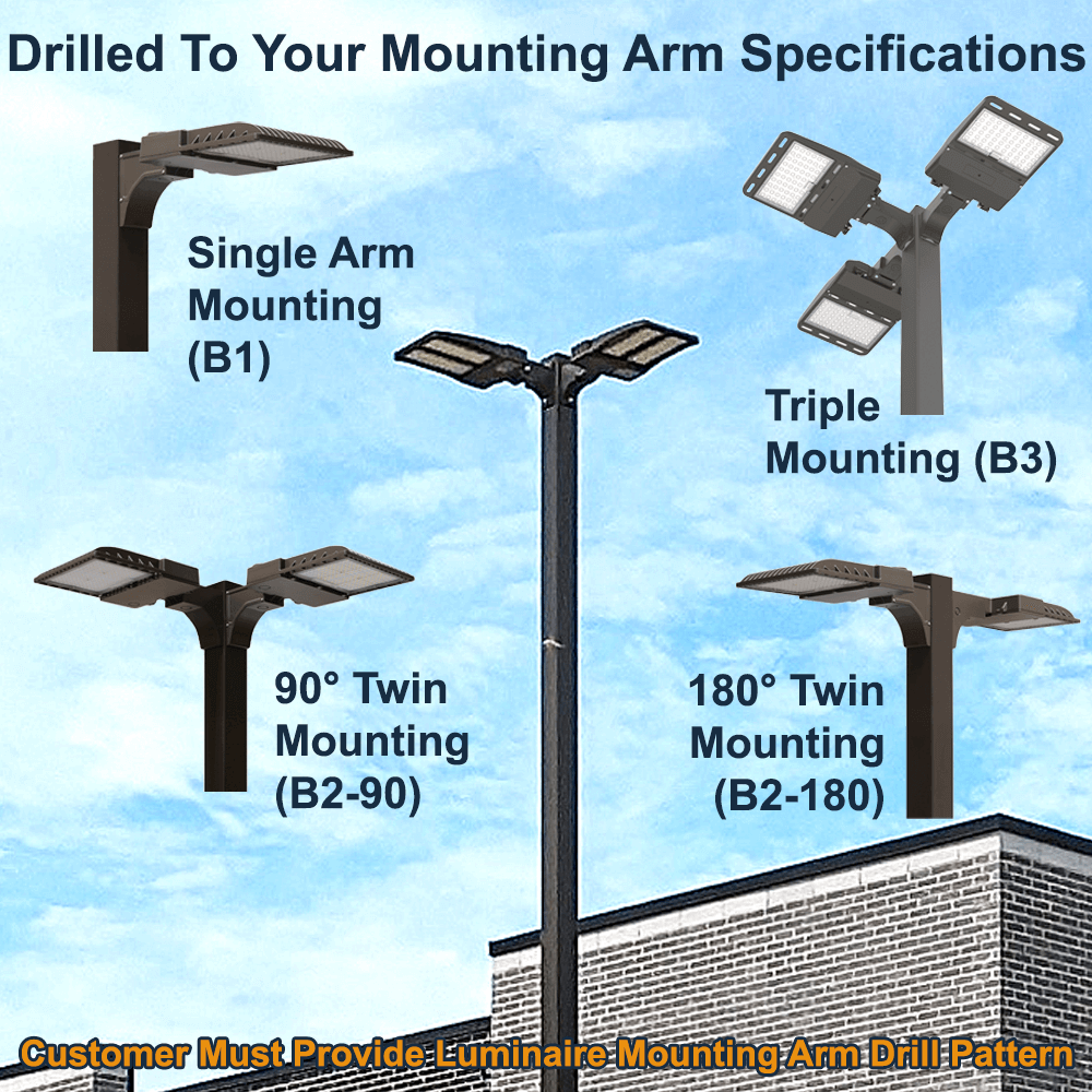 Mounting Arm Drill Specifications for X-Tron's 20 ft tall 4 inch square aluminum light post