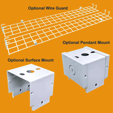 Wire Guard Pendant Mount and Surface Mount Options For Foldable Linear High Bay LED 180W 200W 220W 3CCT Selectable 120-347v 0-10v Dimmable Smart Ready DLC ETL from LED Network