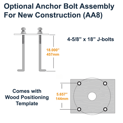 Anchor bolt assembly for 24 foot tall 4 inch square Canadian made aluminum light pole. For new construction.