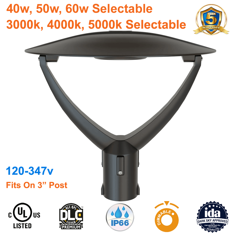 Outdoor post light 40 watt 50 watt 60 watt adjustable cct adjustable 120-347v dimmable UL RENO LED RENO-PT-DV-MV-MCCT-R1 from LED Network 1