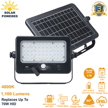 SL-SMFL-10W-40K-BK-G1 Solar Flood Light Solar and Portable Solar Work Light with PIR Motion Sensor 1100 Lumens 4000K Detachable Light Engine Solar Lighting from LED Network