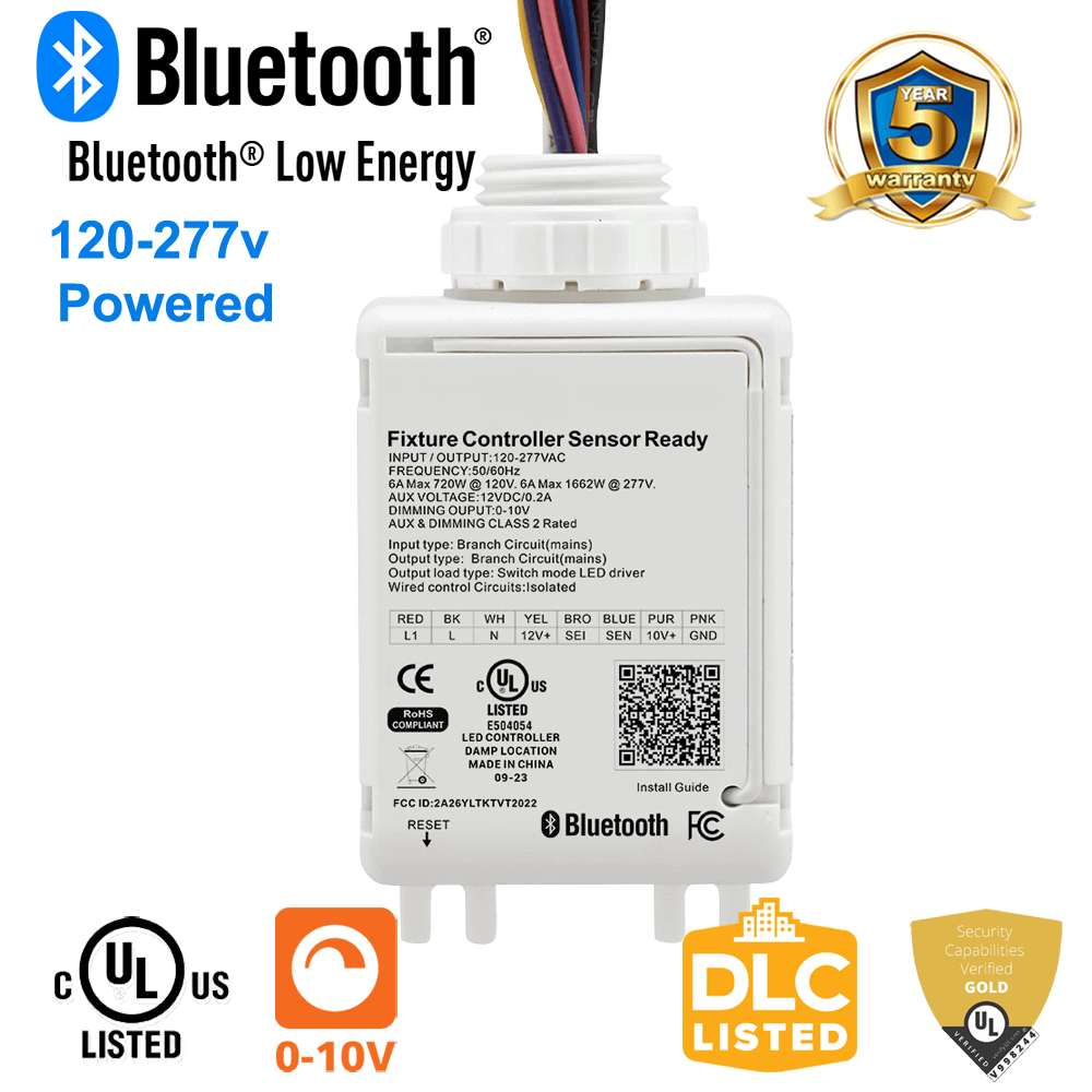 Wireless LED Fixture Controller 120-277v 0-10v Dimming Bluetooth Mesh