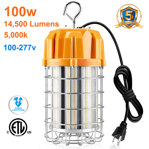 100 Watt LED Temporary Work Light 5000k 14500 Lumens 100-277v cETL Orange 1