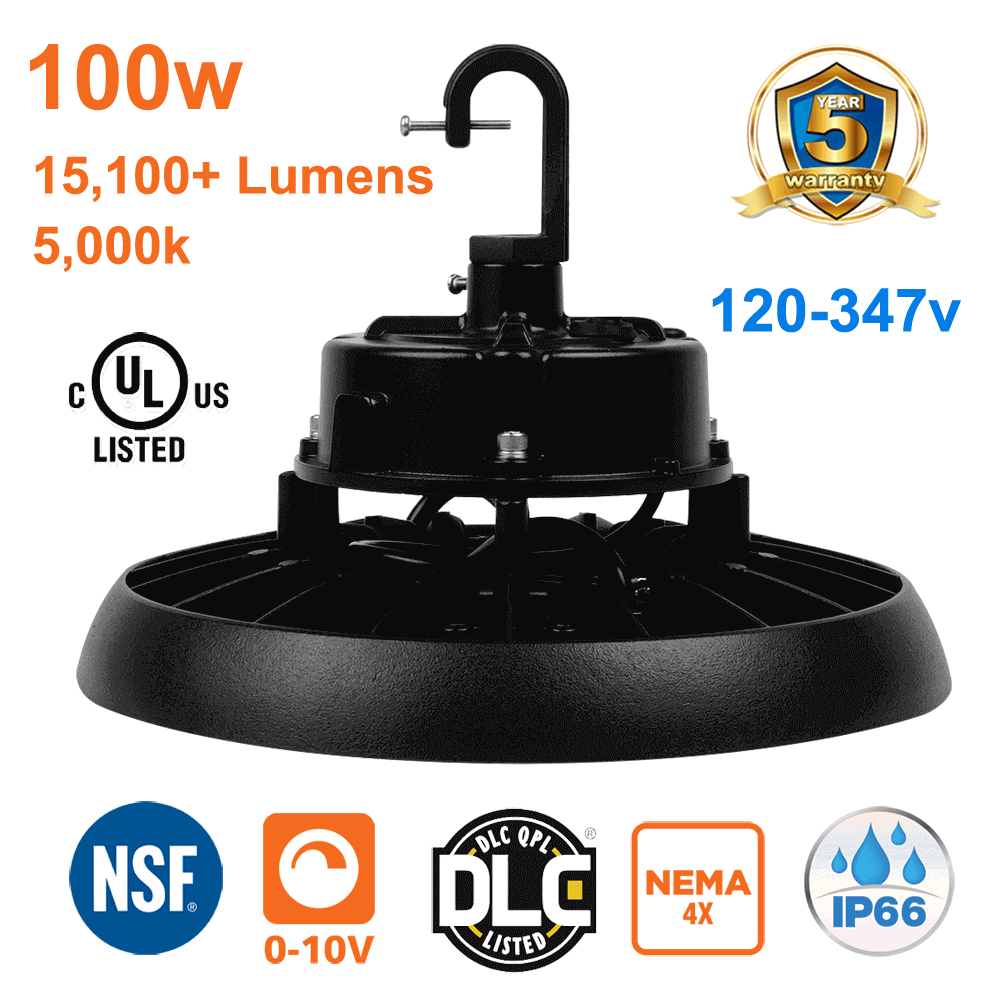 100watt LED UFO High Bay 5000k 15100 Lumens cUL 120-347v 0-10v Dimmable 1