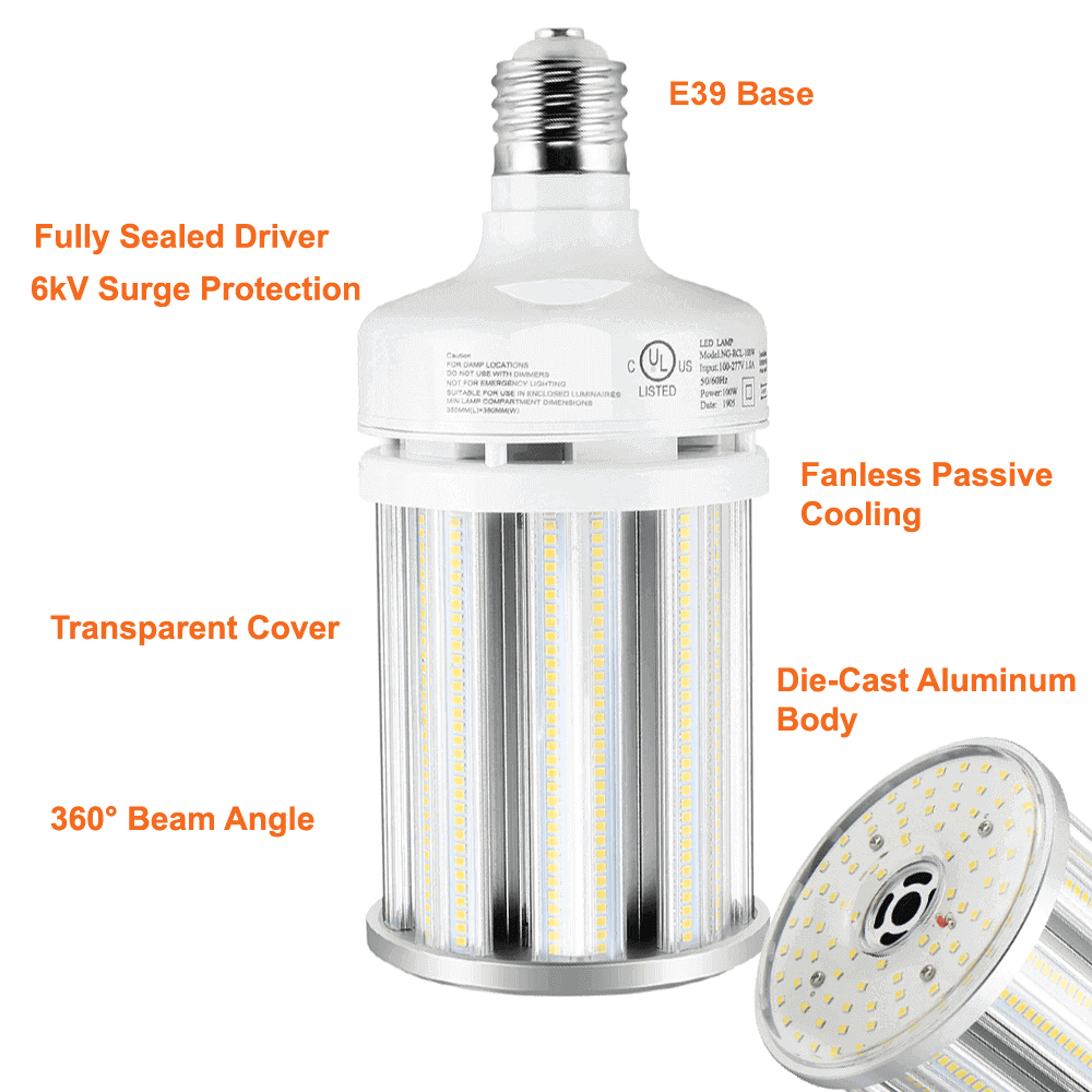 100watt LED Corn Bulb Outdoor LED Light Bulb 5000k 14000 Lumens 120-277v cUL E39 Base 3
