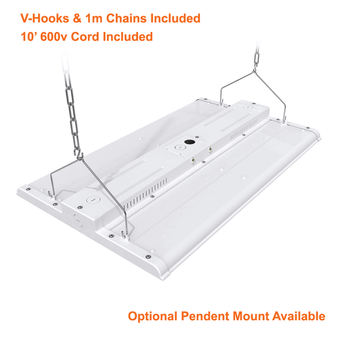 V-Hooks And Chains For 105watt LED High Bay 5000k 15600 Lumens cUL 120-347v 0-10v Dimmable