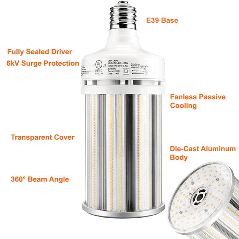 125watt LED Corn Bulb Outdoor LED Light Bulb 5000k 17500 Lumens 120-277v cUL E39 Base 3