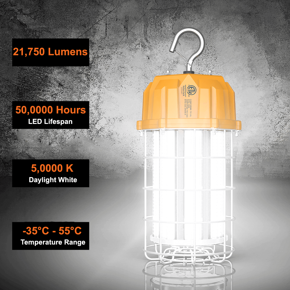150 Watt LED Temporary Work Light 5000k 21750 Lumens 100-277v cETL Orange 4