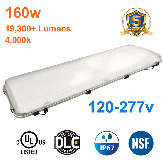 160watt Vapour Tight LED High Bay 4000k 19300 Lumens cUL 120-277v 0-10v Dimmable 1