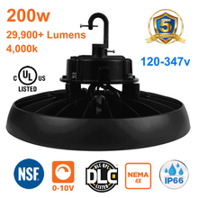 200watt LED UFO High Bay 4000k 29900 Lumens cUL 120-347v 0-10v Dimmable 1