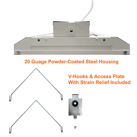 V-Hooks And Strain Relief For High Output 205watt High Bay 4000k 33800 Lumens 120-347v cUL Dimmable