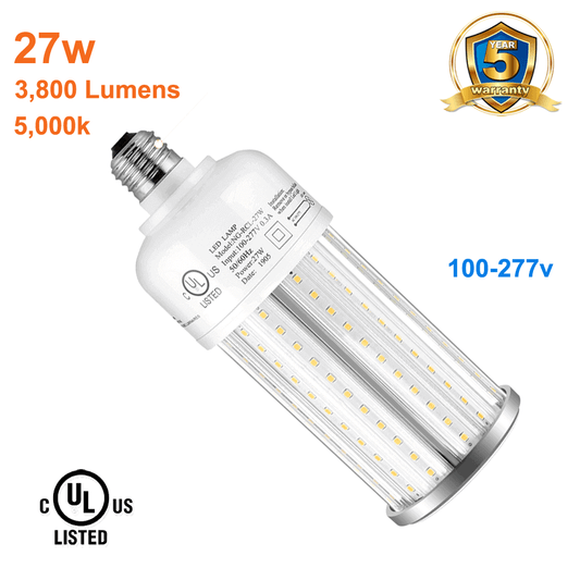 27watt LED Corn Bulb Outdoor LED Light Bulb 5000k 3800 Lumens 120-277v cUL E26 Base 1