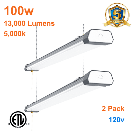 2 Pack 100watt Linkable 4' LED Shop Light 5000k 13000 Lumens cETL 120v 1