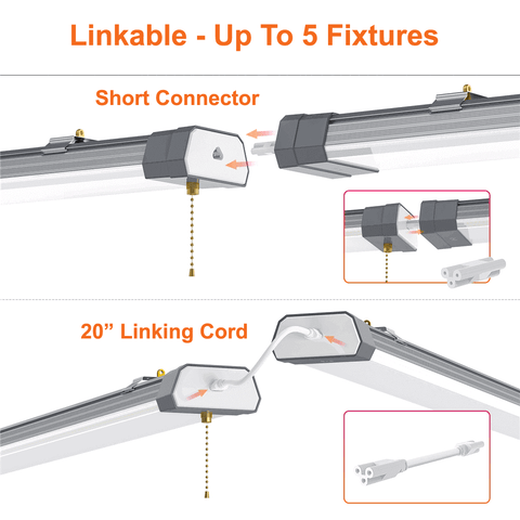 Linking Options For 2 Pack 100watt Linkable 4' LED Shop Light 5000k 13000 Lumens cETL 120v