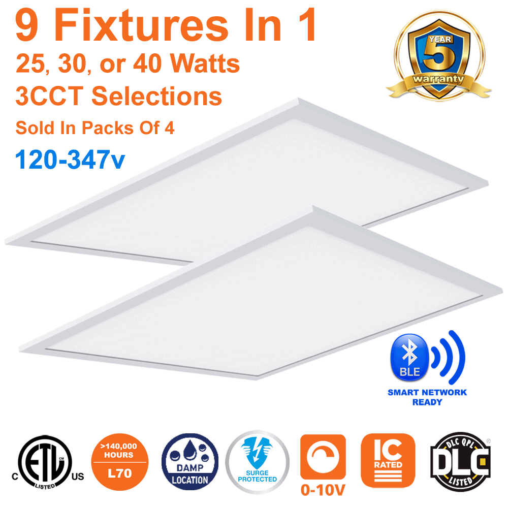 2x2 Edge Lit LED Panel Light 3 Wattage 3CCT 120-347v cUL Smart Wireless Network Controls Ready 1
