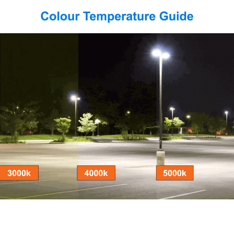 4000k Colour Temperature Chart For 100watt Flood Light Parking Lot Light 4000k 13400 Lumens 120-347v cUL 0-10v Dimmable 