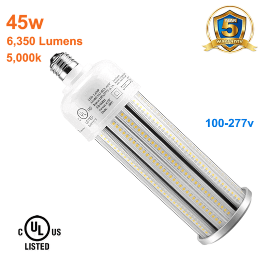45watt LED Corn Bulb Outdoor LED Light Bulb 5000k 6350 Lumens 120-277v cUL E26 Base
