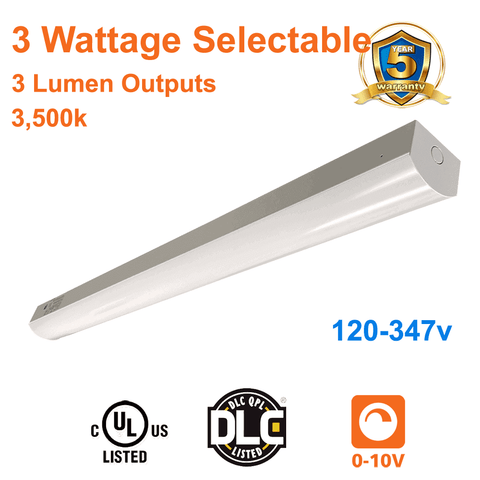 4 Foot LED Shop Light 3 Wattage Selectable 3500k 120-347v cUL 0-10v Dimmable 1