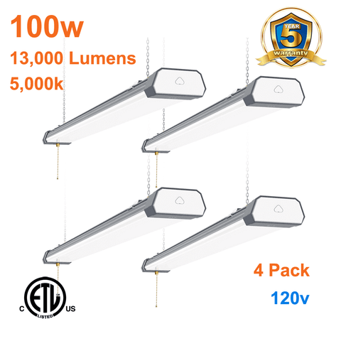 4 Pack 100watt Linkable 4' LED Shop Light 5000k 13000 Lumens cETL 120v 1