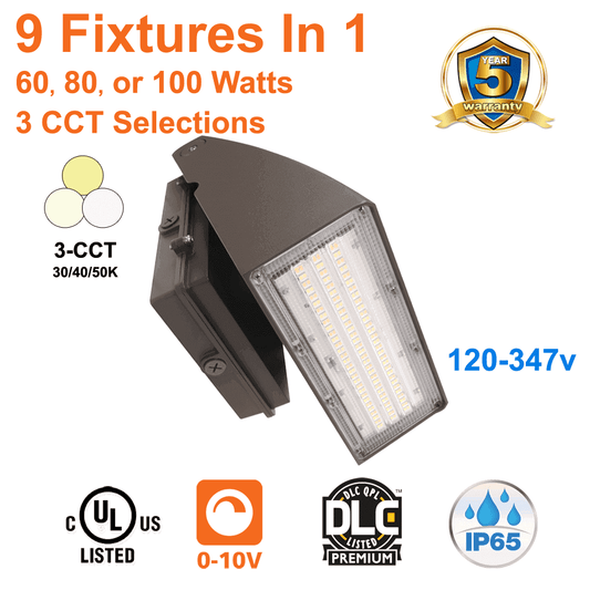 Adjustable LED Outside Wall Light 60 80 100 Watts 3 CCT Selectable cUL 120-347v Dimmable 1