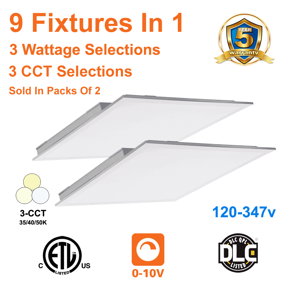 2 Pack 2'x2' Back Lit LED Panel Light 3 Wattage And 3CCT Selectable cETL 120-347v 1