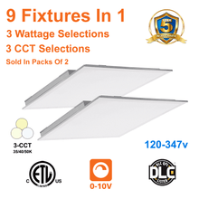 2 Pack 2'x2' Back Lit LED Panel Light 3 Wattage And 3CCT Selectable cETL 120-347v 1