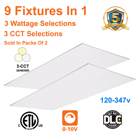 2 Pack 2'x4' Back Lit LED Panel Light 3 Wattage And 3CCT Selectable cETL 120-347v 1