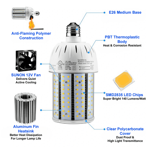 Light Bulb 30 Watts LED Corn Lamp 6000K 4200 Lumens 120-277v E26 UL Listed 2