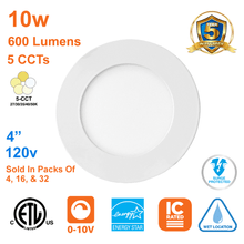 Thin LED Pot Light 4 Inch Downlight 10watts 600 Lumens 5 CCT 120v cETL Dimmable 1
