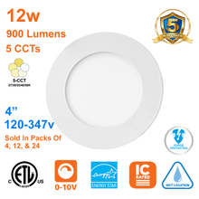 Thin LED Pot Light 4 Inch Downlight 12watts 900 Lumens 5 CCT 120-347v cETL Dimmable 1